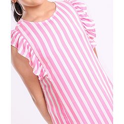Pine Kids Ruffle Sleeves Striped Frock - Pink