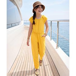 Pine Kids Short Sleeves Solid Biowashed Jumpsuit - Yellow