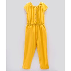 Pine Kids Short Sleeves Solid Biowashed Jumpsuit - Yellow