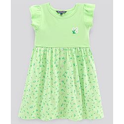 Pine Kids Half Sleeves Bio Wash Frock with Headband Floral Print- Green