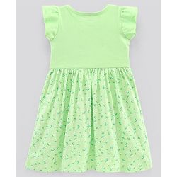 Pine Kids Half Sleeves Bio Wash Frock with Headband Floral Print- Green