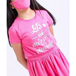 Pine Kids Half Sleeves Cotton Frock Glitter Print - Pink