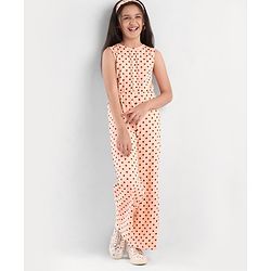 Pine Kids Sleeveless Biowashed Jumpsuit With Headband Polka Print - Peach