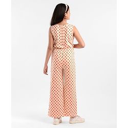 Pine Kids Sleeveless Biowashed Jumpsuit With Headband Polka Print - Peach