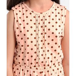 Pine Kids Sleeveless Biowashed Jumpsuit With Headband Polka Print - Peach