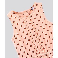 Pine Kids Sleeveless Biowashed Jumpsuit With Headband Polka Print - Peach