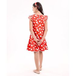 Pine Kids Cap Sleeves Cotton Frock with Headband Floral Print - Red