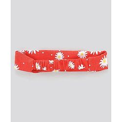 Pine Kids Cap Sleeves Cotton Frock with Headband Floral Print - Red