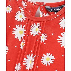 Pine Kids Cap Sleeves Cotton Frock with Headband Floral Print - Red