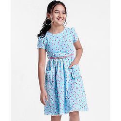 Pine Kids Half Sleeves Frock Dot Print - Blue