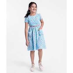 Pine Kids Half Sleeves Frock Dot Print - Blue