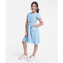 Pine Kids Half Sleeves Frock Dot Print - Blue