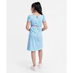 Pine Kids Half Sleeves Frock Dot Print - Blue