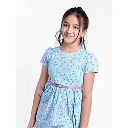 Pine Kids Half Sleeves Frock Dot Print - Blue