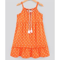 Pine Kids Sleeveless Bio Wash Frock Polka Dot Print- Orange