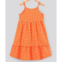 Pine Kids Sleeveless Bio Wash Frock Polka Dot Print- Orange