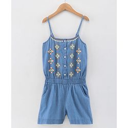 Pine Kids Singlet Denim Jumpsuit Geometric Embroidery - Light Blue