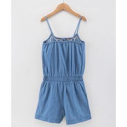 Pine Kids Singlet Denim Jumpsuit Geometric Embroidery - Light Blue