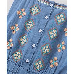 Pine Kids Singlet Denim Jumpsuit Geometric Embroidery - Light Blue