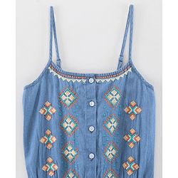Pine Kids Singlet Denim Jumpsuit Geometric Embroidery - Light Blue