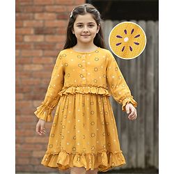 Pine Kids Full Sleeves Frock Polka Dot Print - Yellow