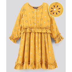 Pine Kids Full Sleeves Frock Polka Dot Print - Yellow