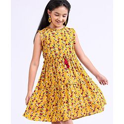Pine Kids Sleeveless Knee Length Frock Floral Print - Yellow
