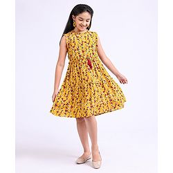 Pine Kids Sleeveless Knee Length Frock Floral Print - Yellow