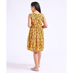 Pine Kids Sleeveless Knee Length Frock Floral Print - Yellow