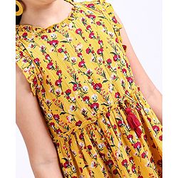 Pine Kids Sleeveless Knee Length Frock Floral Print - Yellow