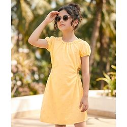 Pine Kids Half Sleeves Embroidered Frock - Yellow