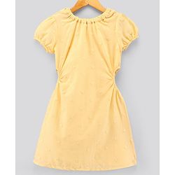 Pine Kids Half Sleeves Embroidered Frock - Yellow