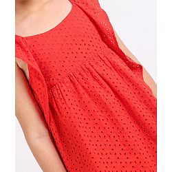 Pine Kids Sleeveless Cotton Schiffli Frock Solid- Red