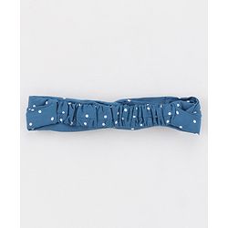 Pine Kids 3/4th Sleeves Embroidered Denim Smocked Frock with Headband Polka Print - Blue