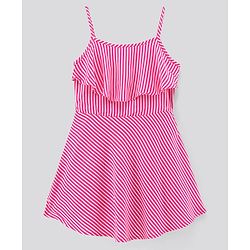 Pine Kids Sleeveless Rayon Frill Frock with Full Sleeves Shrug & Hairband - Pink