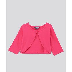 Pine Kids Sleeveless Rayon Frill Frock with Full Sleeves Shrug & Hairband - Pink