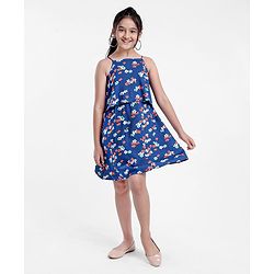 Pine Kids Singlet Frock with Mask Floral Print - Blue