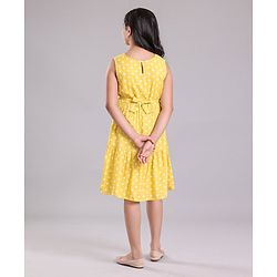 Pine Kids Sleeveless Frock with Mask Polka Dot Print - Yellow