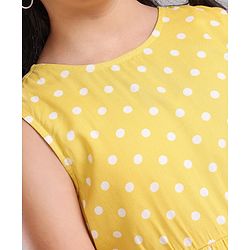 Pine Kids Sleeveless Frock with Mask Polka Dot Print - Yellow