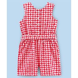 Pine Kids Cotton Biowashed Sleeveless Jumpsuit Check Pattern - Red