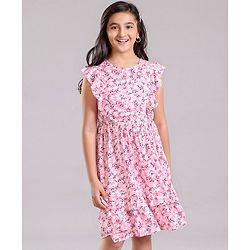 Pine Kids Sleeveless Frock with Mask Floral Print - Pink