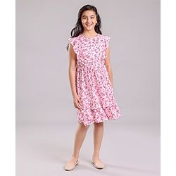 Pine Kids Sleeveless Frock with Mask Floral Print - Pink