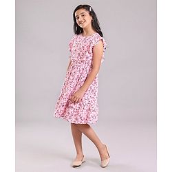 Pine Kids Sleeveless Frock with Mask Floral Print - Pink