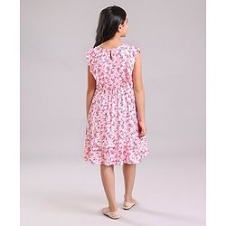 Pine Kids Sleeveless Frock with Mask Floral Print - Pink