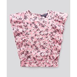 Pine Kids Flutter Sleeves Rayon Top Floral Print - Pink