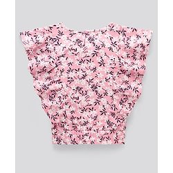 Pine Kids Flutter Sleeves Rayon Top Floral Print - Pink