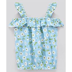 Pine Kids Sleeveless Rayon AOP Summer Top Floral Print - Blue