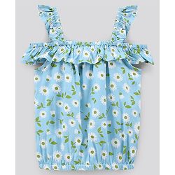 Pine Kids Sleeveless Rayon AOP Summer Top Floral Print - Blue