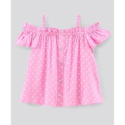 Pine Kids Half Sleeves Off Shoulder Polka Print Top - Pink