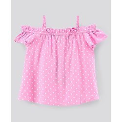 Pine Kids Half Sleeves Off Shoulder Polka Print Top - Pink